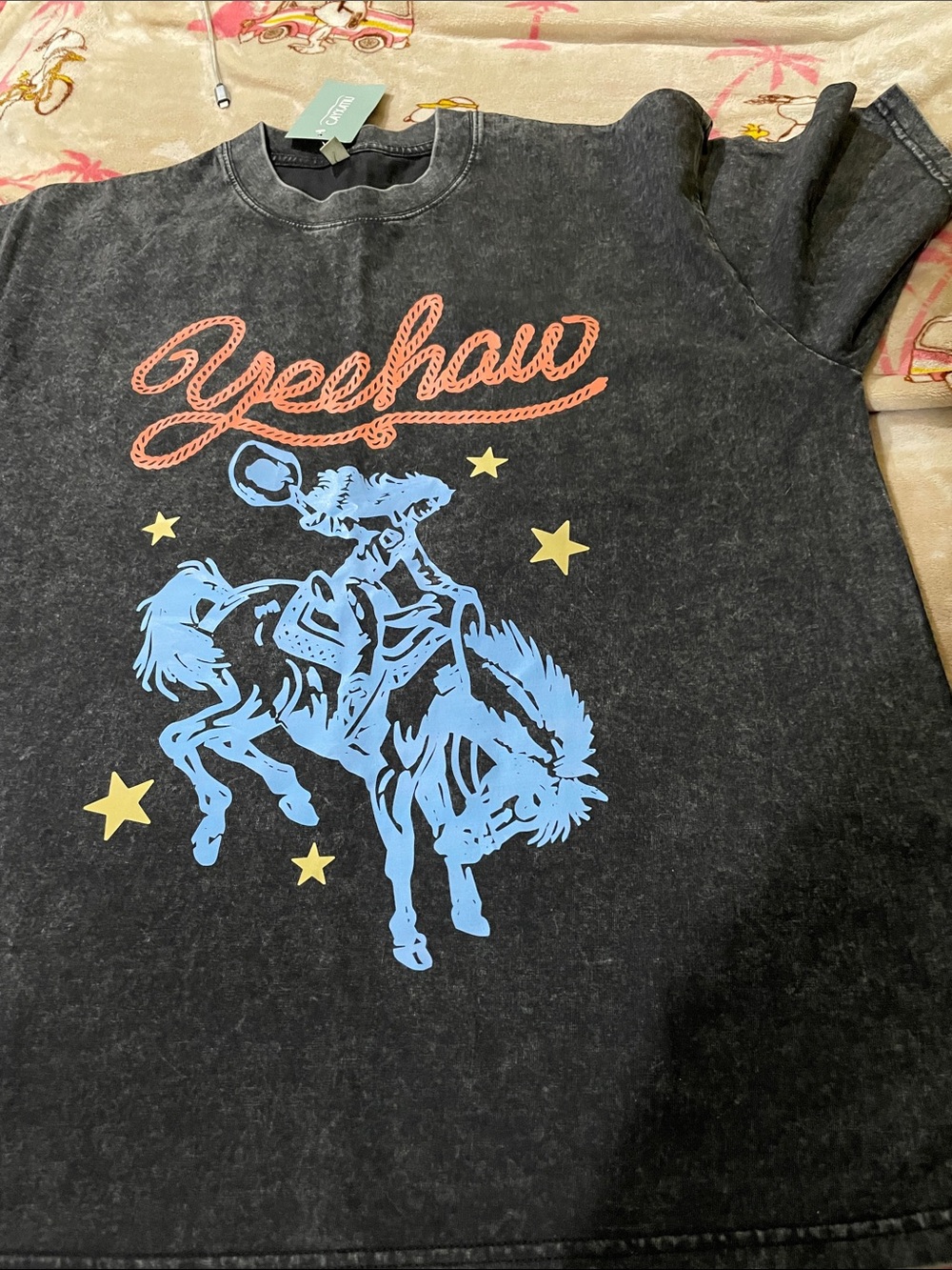 Kids 'Yeehaw' Graphic Tee - Black with Blue & Yellow Print